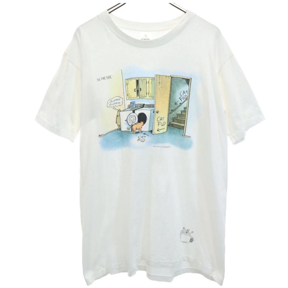 Vintage 1990 The Far Side Cat Fud Cartoon Strip Shirt Sz XL White Single Stitch